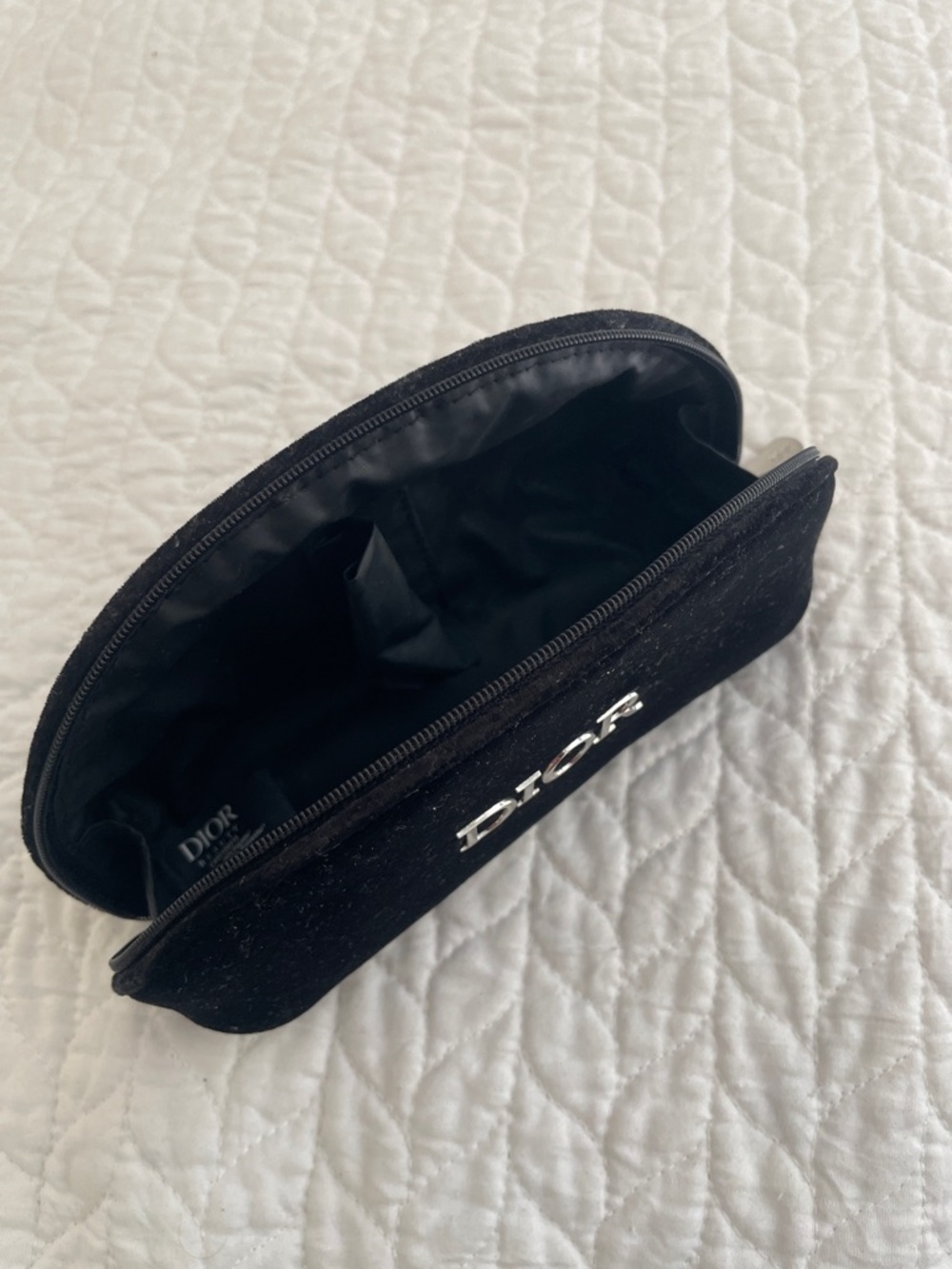 Dior Black Velvet Cosmetic Pouch with Silver Logo
